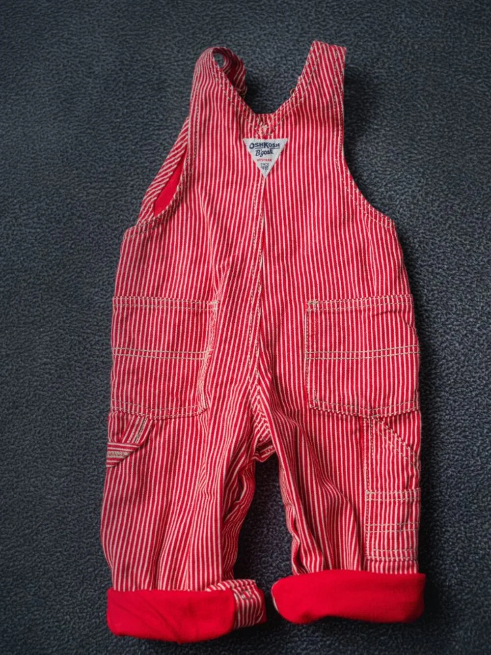Vintage OshKosh red and white stripe overall